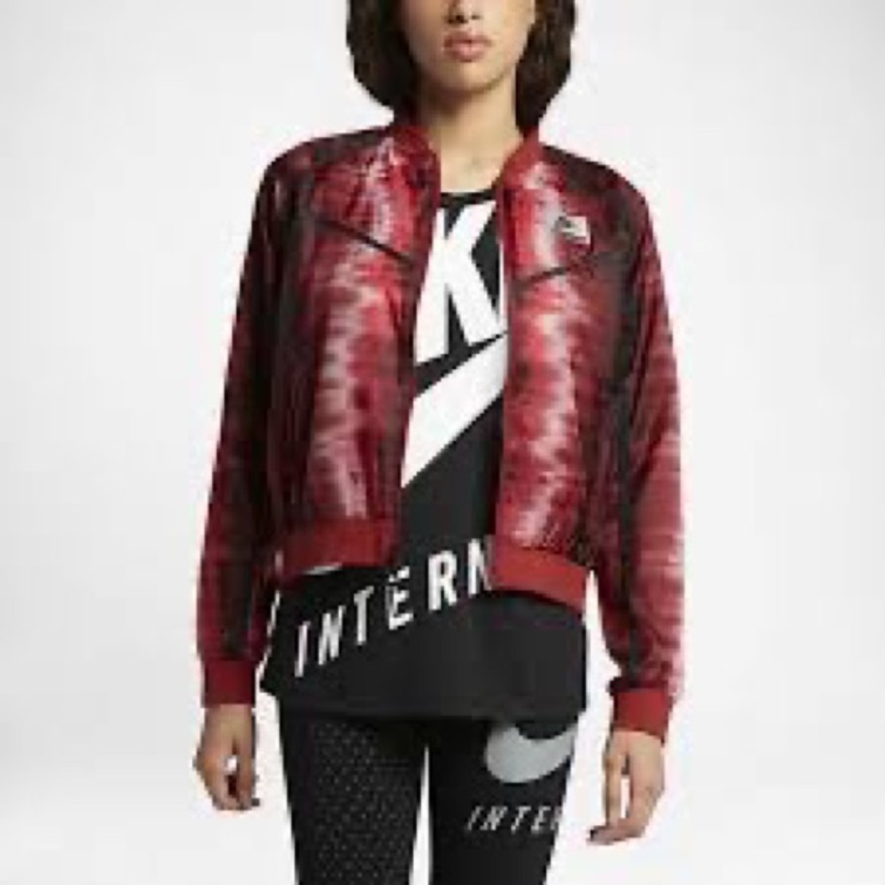 Nike International Women’s Sheer Mesh Bomber Jacket Red Black Size S